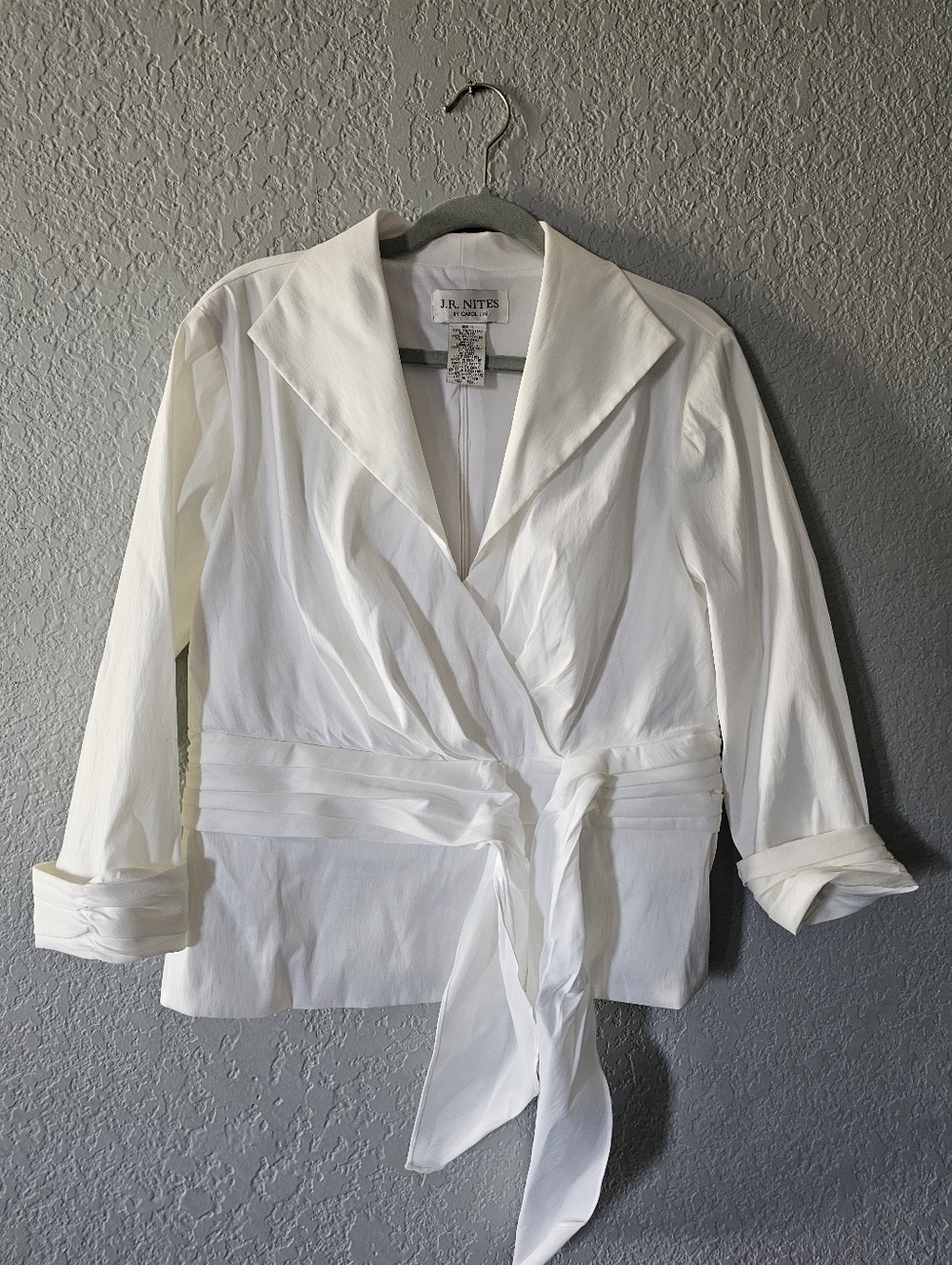 J.R. Nites White Tie-Waist Women's Wrap Top